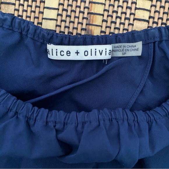 Alice and Olivia Crosby Off-the-Shoulder Open-Back Top Small Petite Blue - Picture 7 of 11